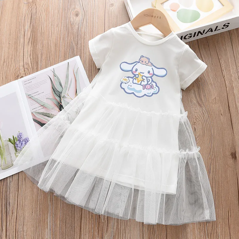 Sanrios Kuromi Hallo Kittys Mädchen Sommerkleid meine Melodie Cinna moroll Kinder Kurzarm Schleier Kleid süße süße Prinzessin Kleid Geschenk