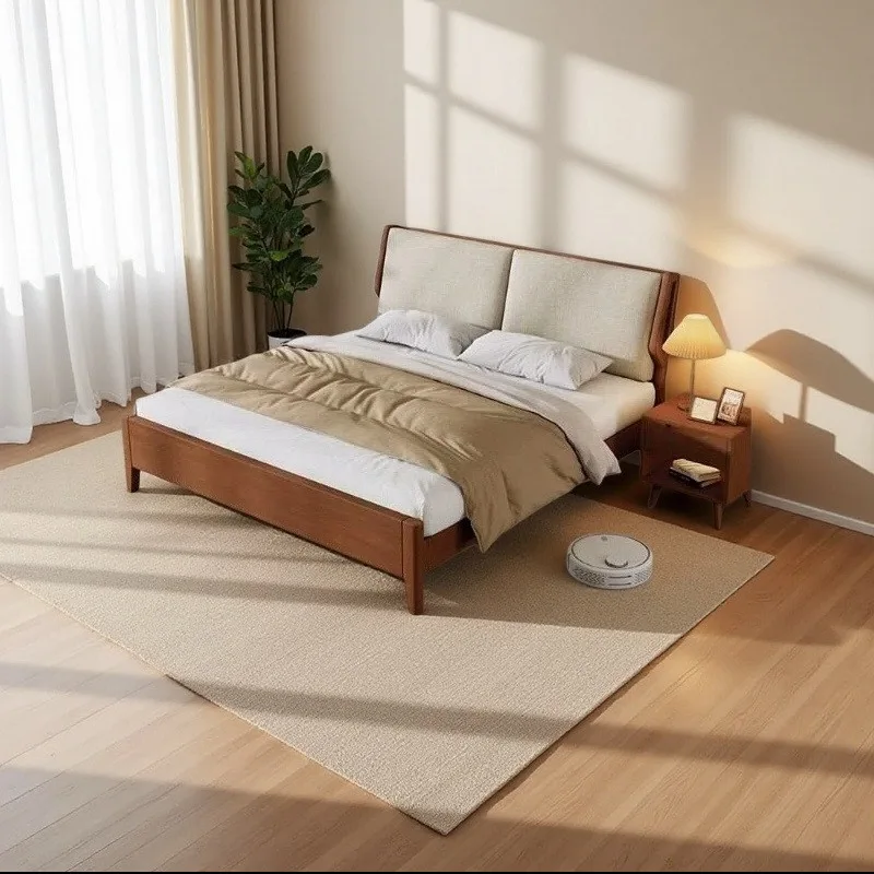 Nordic Japanese-style solid wood bed Modern simple log soft master bedroom storage bed