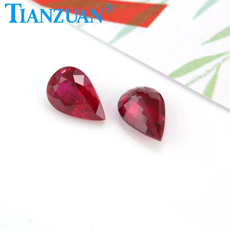 

Pear Shape Lab Grown Ruby Pigeon Blood Red Ruby Thailand Cut Synthetic Ruby with Cracks Inclusions Inside with AGL Certificate