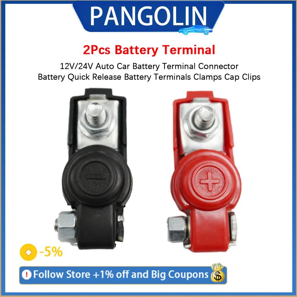 

PANGOLIN Car Battery Terminal Connectors 12V 24V Quick Release Battery Terminal Clamp Cover Anti Corrosion for Secure Wiring