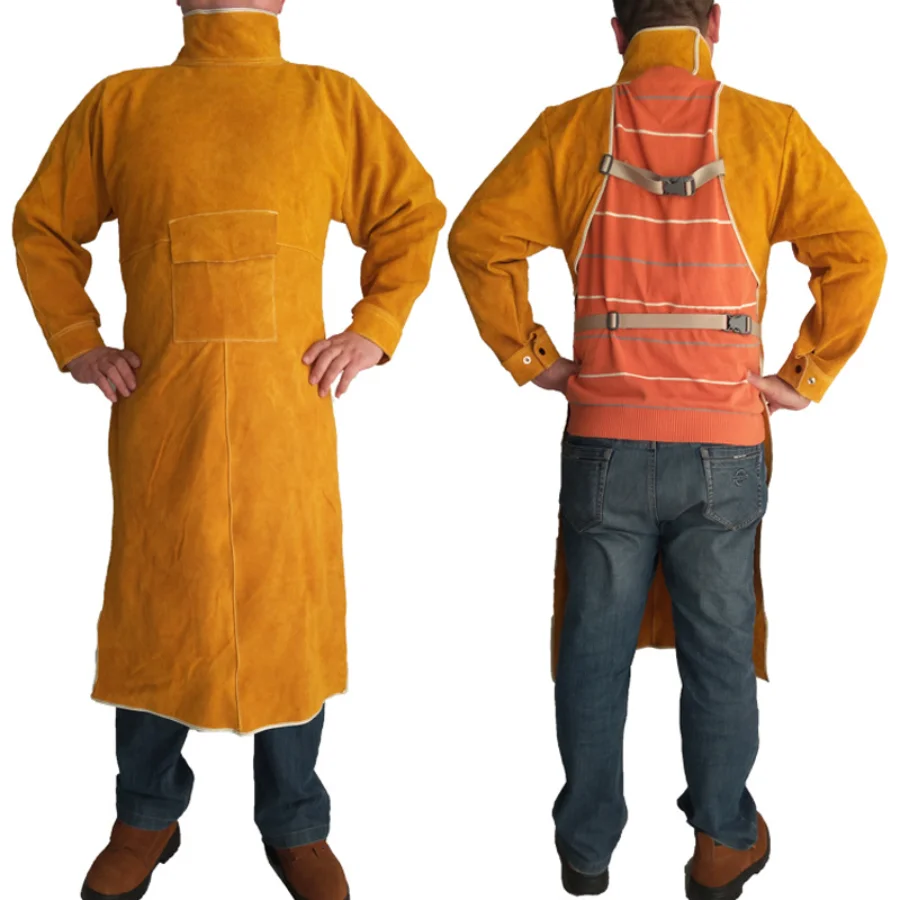 

Cowhide Welding Apron with Long Sleeve Fire-resistant Wear-resistant Anti-scalding Flame Retardant Protective Welder Aprons