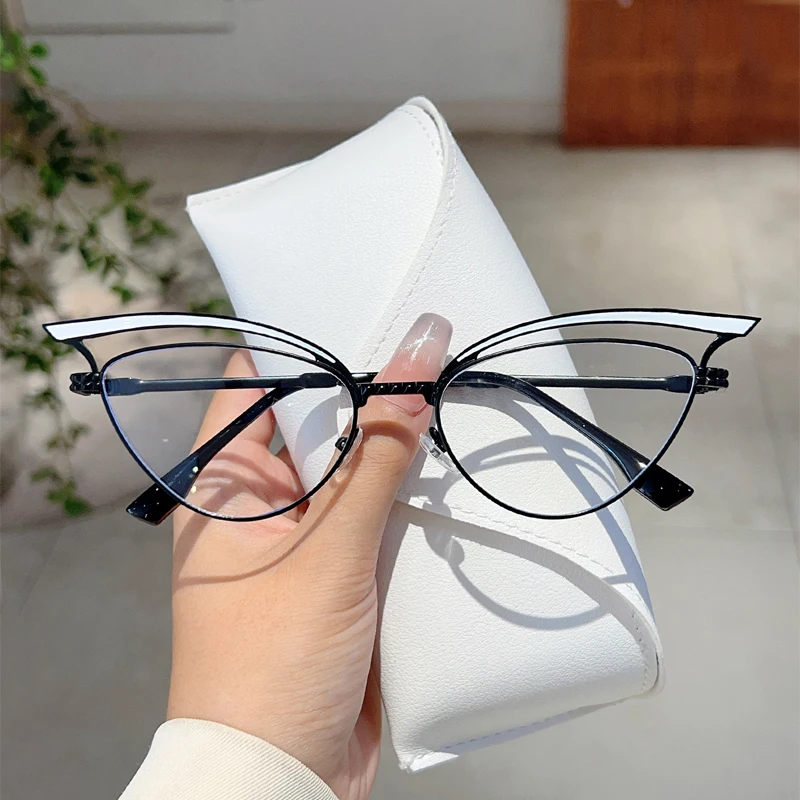 Kampt Vintage Cat Eye Brille Frauen Mode ausgehöhlt blaues Licht blockierende Brillen trend ige Marke Design dekorative Brillen