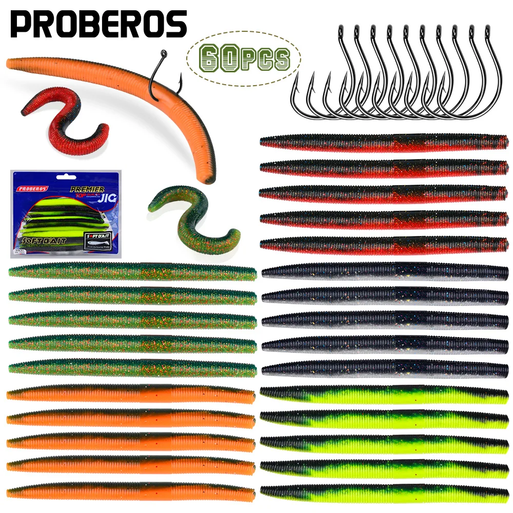 

Proberos is suitable for seawater and freshwater fishing baits: 60 soft insect baits and hook combinations
