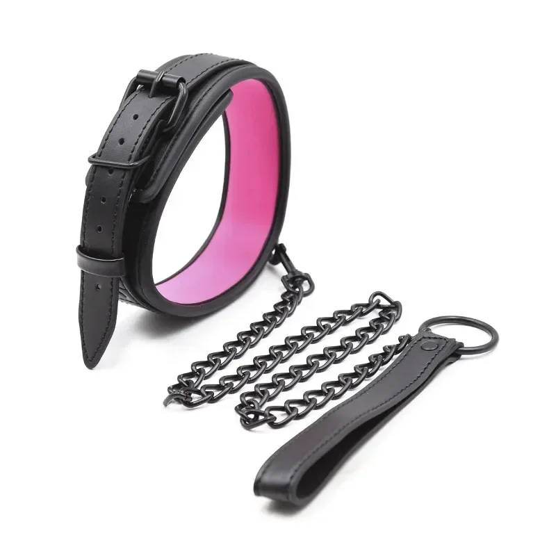 Collare BDSM schiavo in pelle con guinzaglio Giochi per adulti Bondage sessuale Collo di ritenuta Manette in PU Collare fetish Giocattoli erotici del sesso