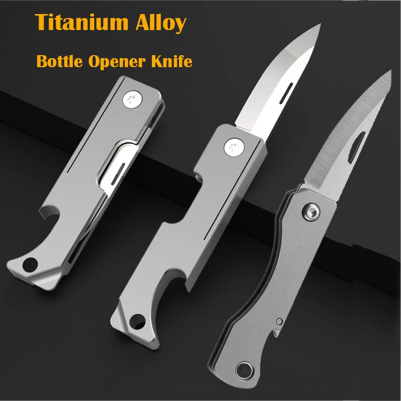 CNC MINI TC4 Titanium Alloy Folding Knife Multifunctional Bottle Opener EDC Portable Keychain Pendant  Express Unpacking Knife