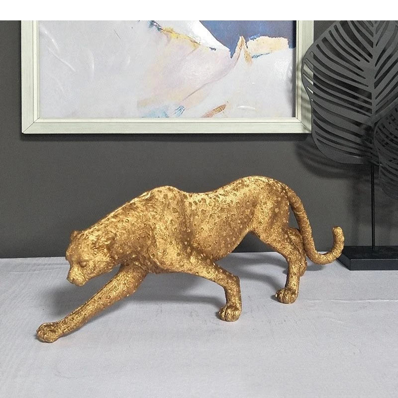 Golden Leopard Statue Simulation Animal Desk Decoration Ornaments Resin Crafts Sculpture Nordic Home Decor Modern view 4