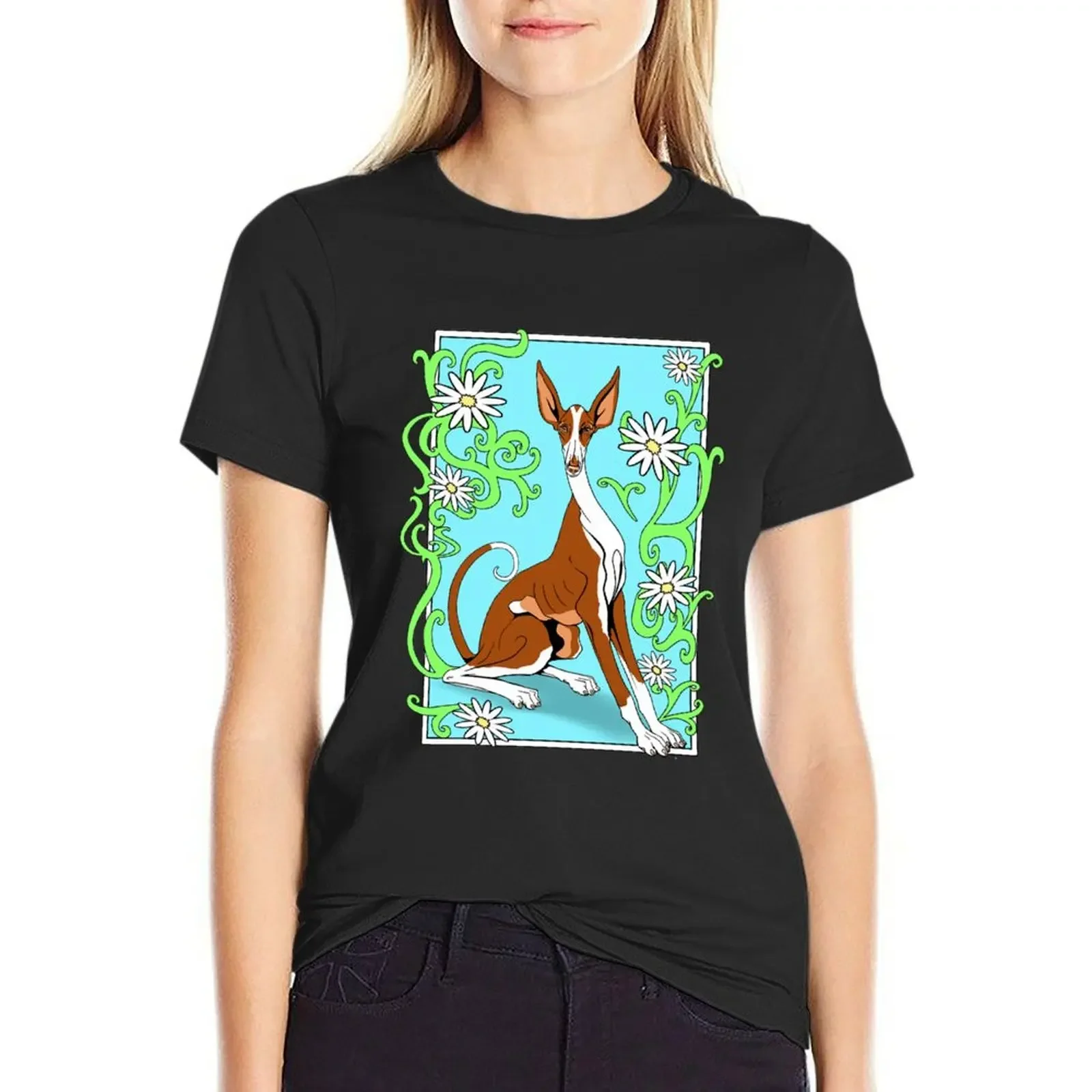 

Ibizan Hound surrounded by daisies. T-Shirt funny cute tops heavyweights cute t-shirts for Women