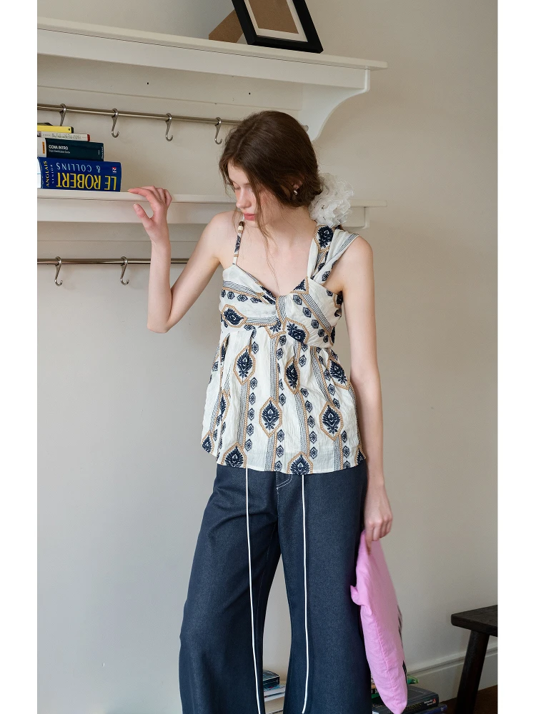 

n Sle Embroidered Asymmetrical Holiday Loose Top Women's Tank Top Casual Straight Cut Polyester Fiber ort Length