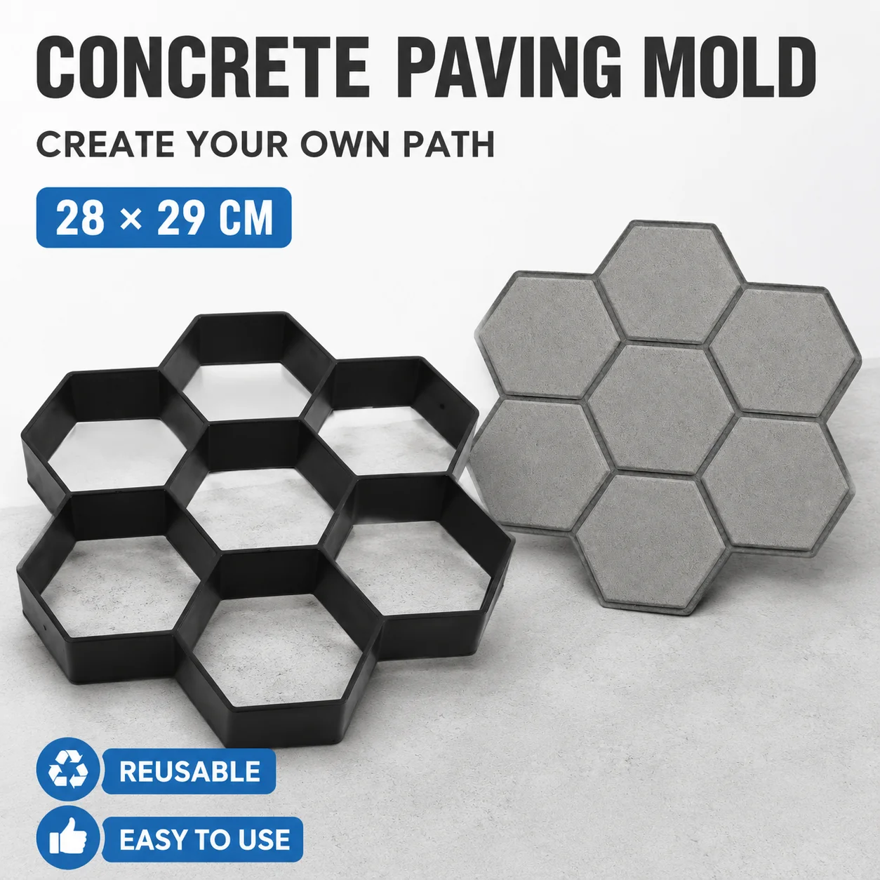 28x29cm Concrete Molds & Cement Molds, Hexagon Honeycomb Brick Mold for Garden Patio Walkway, Reusable DIY Paving Mold