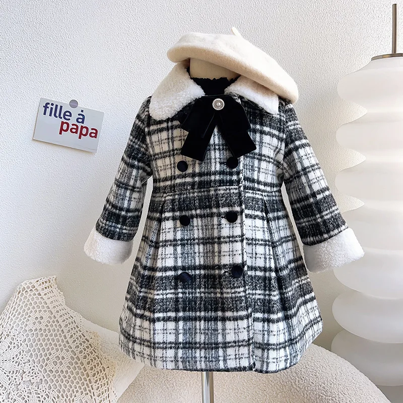 

Girl small fragrant wind coat winter new style of foreign air plus cashmere plaid wool coat coat for 2 3 4 5 6 7 8 years old