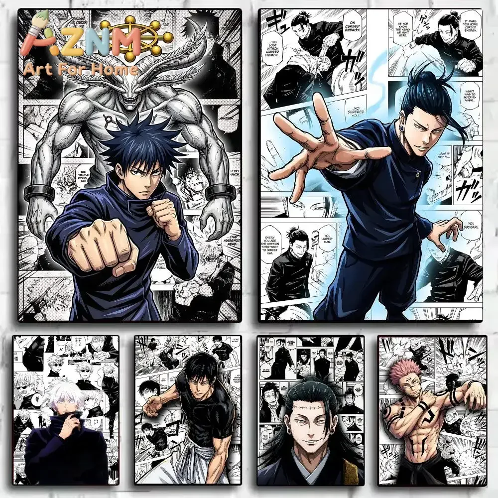 AZNM Jujutsu Kaisen Manga Collage Anime Canvas Wall Art Frameless Print Poster for Home Bedroom Living Room Wall Decor