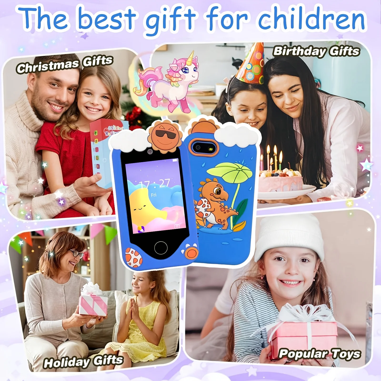 Novo Smartphone Infantil para Crianças, Brinquedo com Tela Sensível ao Toque de 32G, Celular Unicórnio, Reprodutor MP3, Câmera Digital, Brinquedos Educativos para Meninas e Meninos, Presente