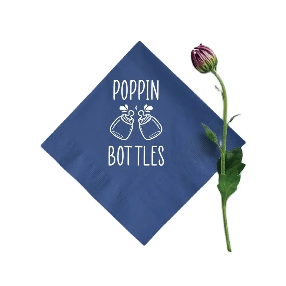 

50PCS Poppin Bottles 2ply Paper Napkin Favors, Custom Beverage Napkins, Personalized Paper Napkin Favor, Custom Gender Reveal Na