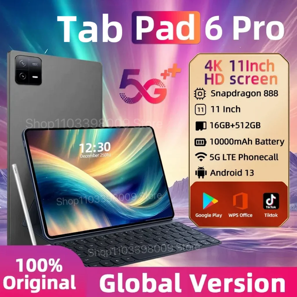 2024 Global Version HD 4K Original Pad 6 Pro Snapdragon 888 Mi Tablet PC 11inch Android13 10000mAh 16GB+1TB 5G Dual SIM WIFI Tab