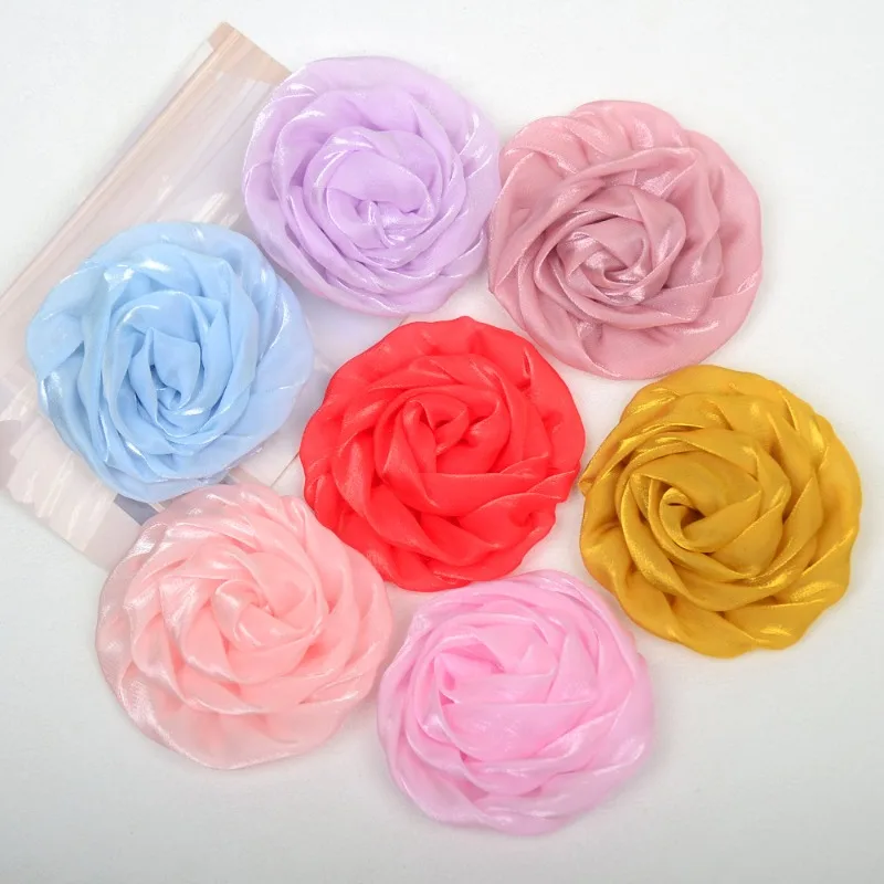 8CM Soft Satin Mesh Rose Roll Flower Brooch Women's Jewelry Accessories Pin Wedding Dress Party Gift Corsage