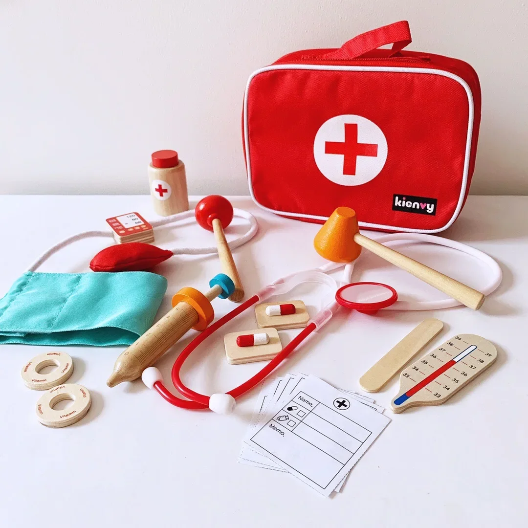 China Made wooden educational toys kids role play doctor kit wooden pretend doctor kit toy