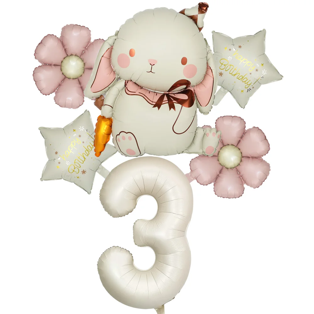 6 Stück Hasen-Karotten-Ballon Matt Daisy 40 Zoll 1-9 Creme Farbige Zahlen-Folienballons Set Happy Birthday Dekorationen Party-Zubehör