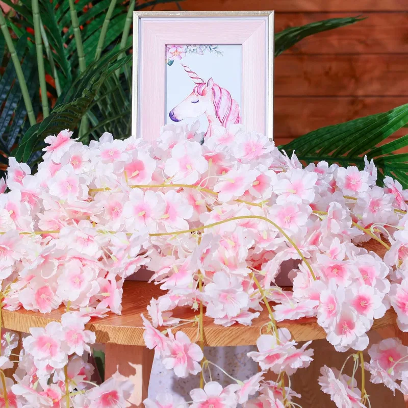 

1.8M Artificial Cherry Blossom Vine Fake Flower Garland Hanging for Wedding Backdrop Home Garden Wall Party Pink Floral Vines