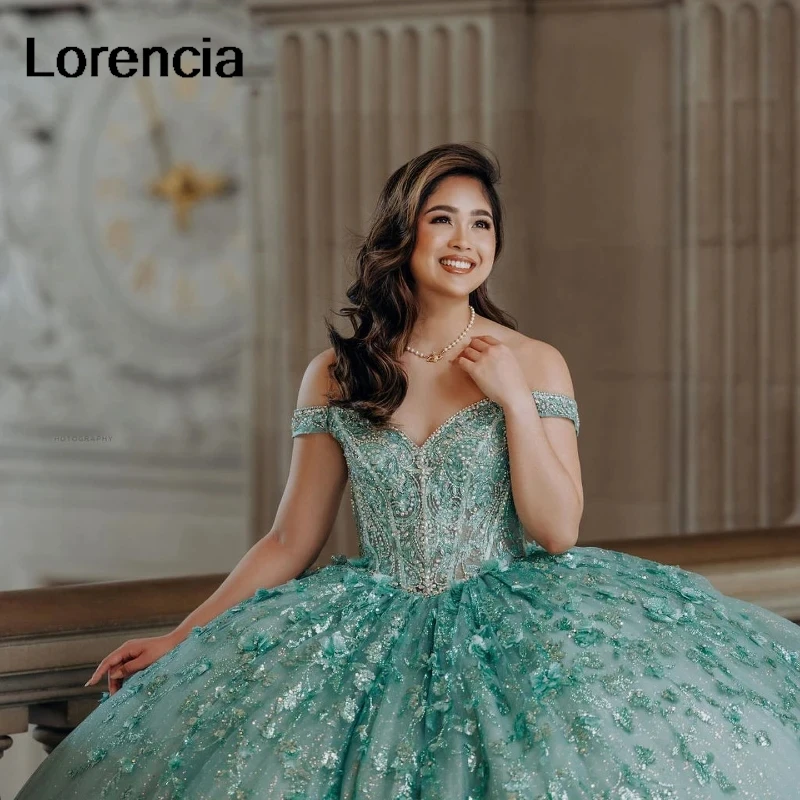 Lorencia Luxury Wilson Quinceaneraドレス、3D flower apple、Bebed mexico bow Corset、甘い16ボールガウン、yqd810