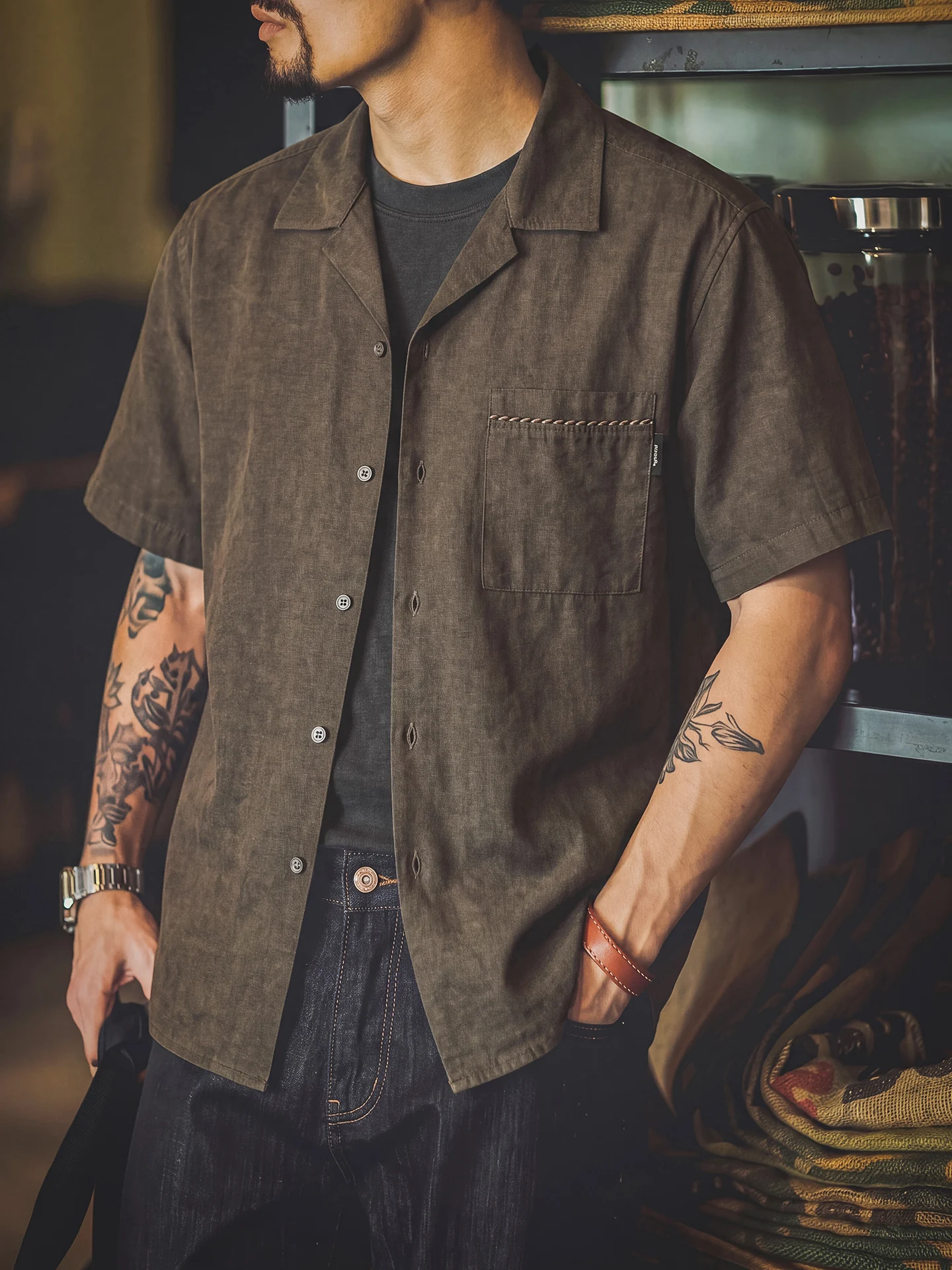 

American Style Cuban Collar Short Sleeve Shirt Men's Summer New Vintage Loose Thin Breathable Retro Casual Shirt