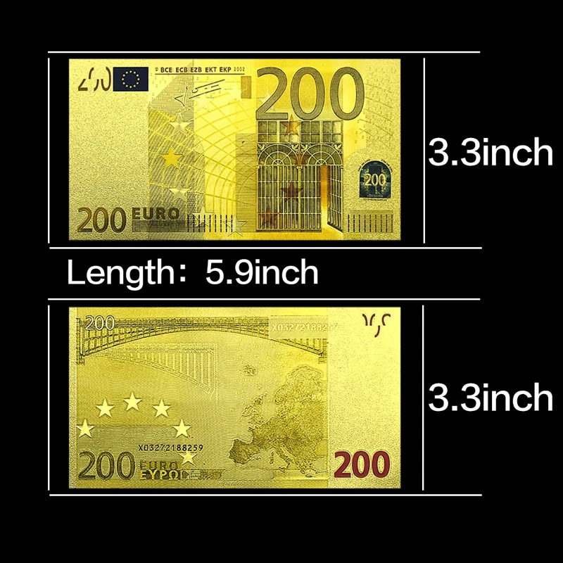 200 Euro Gold Banknotes UNC Bills Money Notes with Golden Certificate Home Decoration Craft Art Collectibles