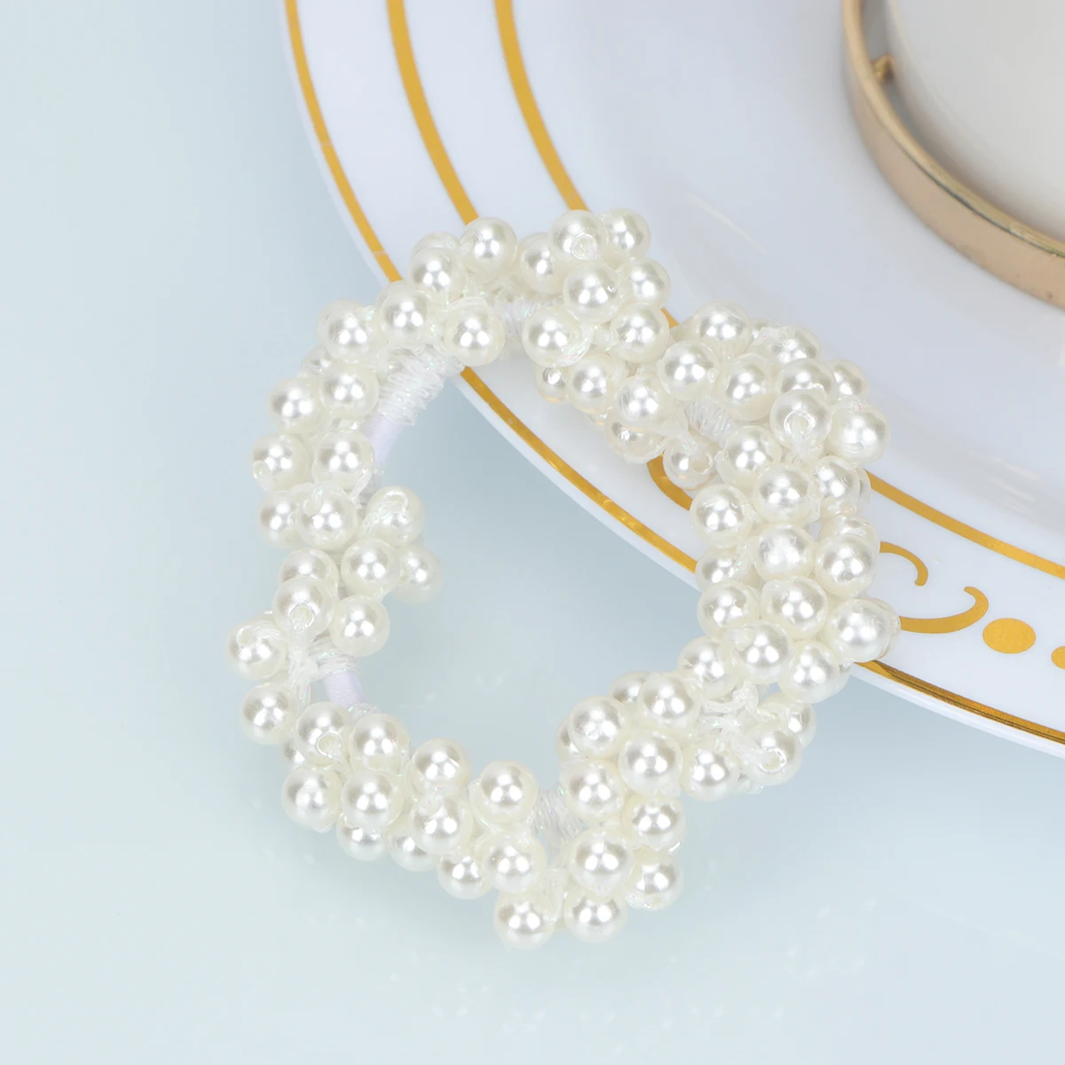 

5Pcs Elastic Hair Tie Pearl Beaded Ponytail Holder for Women Girls Stretch Hair Rope Daily Use Ponytail Holder