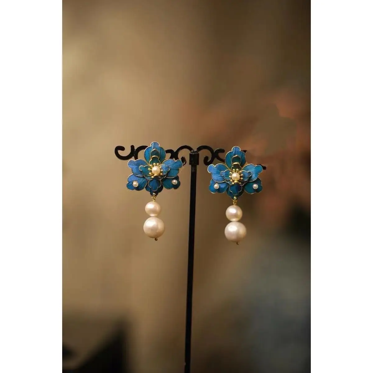 Серьги Jingtai с голубыми пионами и цветами, китайские винтажные жемчужные серьги Hanfu в классическом стиле, оригинальные модели