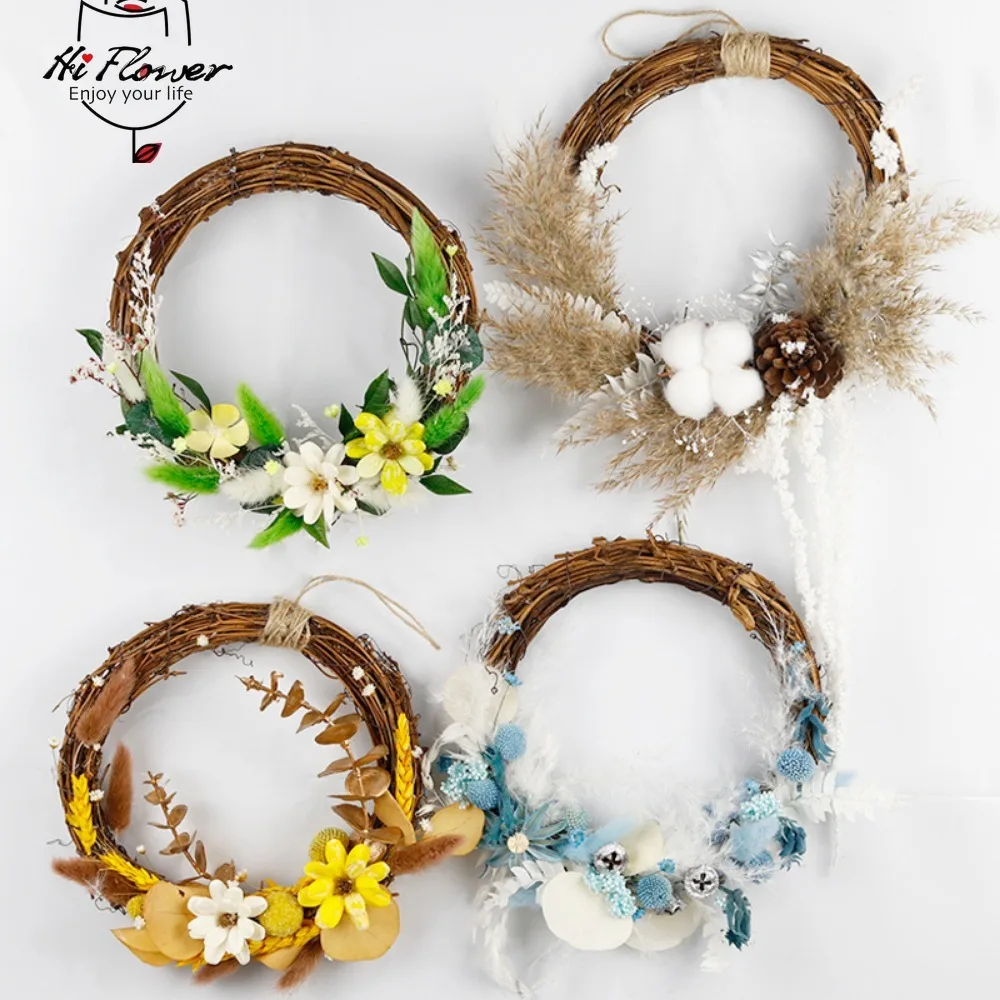 

Natural Dry Flower Eucalyptus Leaf Vine Front Door Wreath Interior Easter Christmas Wall Decoration Four Season Themed Garland