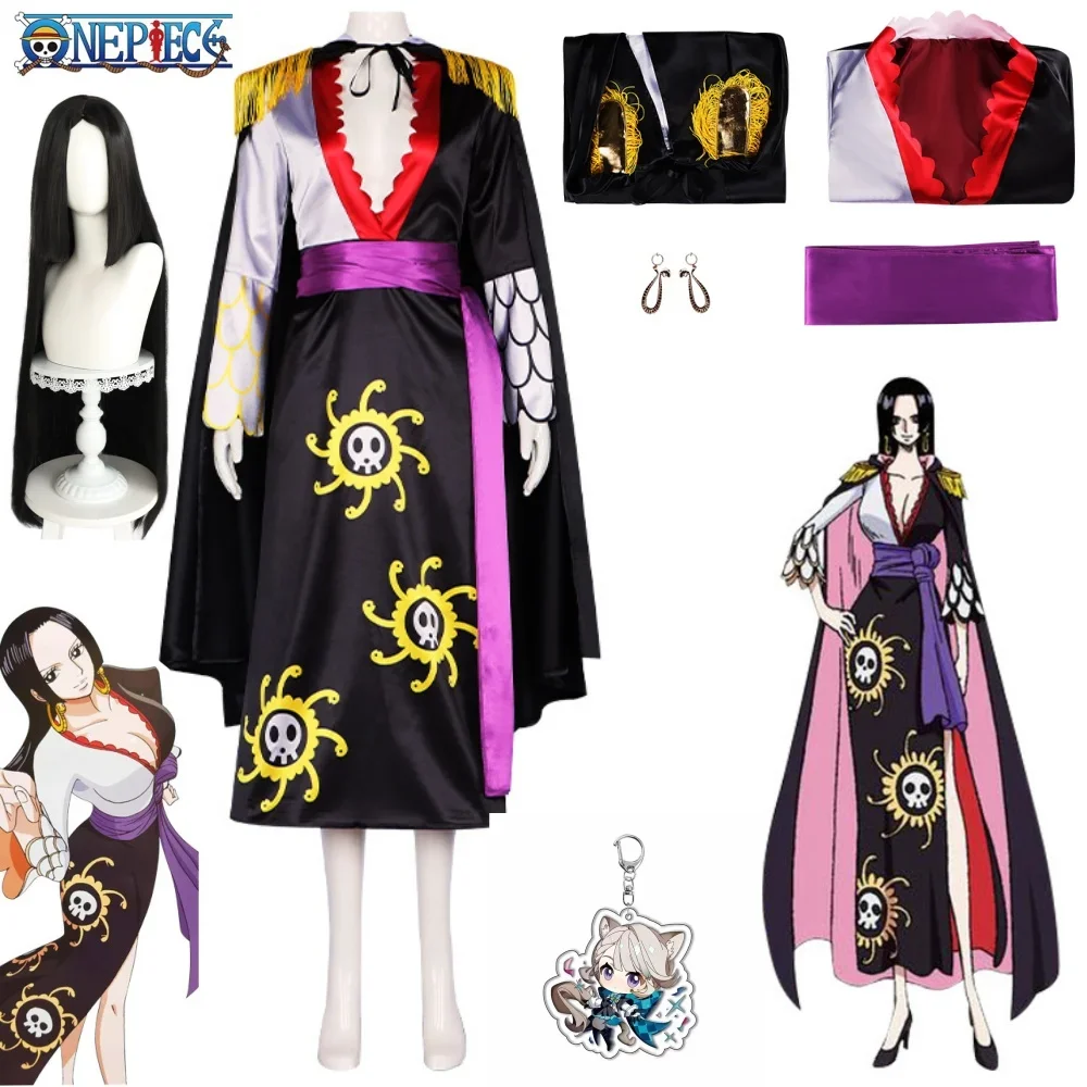 

Anime Boa Hancock Cosplay With Cloak Boa Dress Costume Sailor Suit Boa Hancock Cosplay Costume Custom size Black Dress Earrings