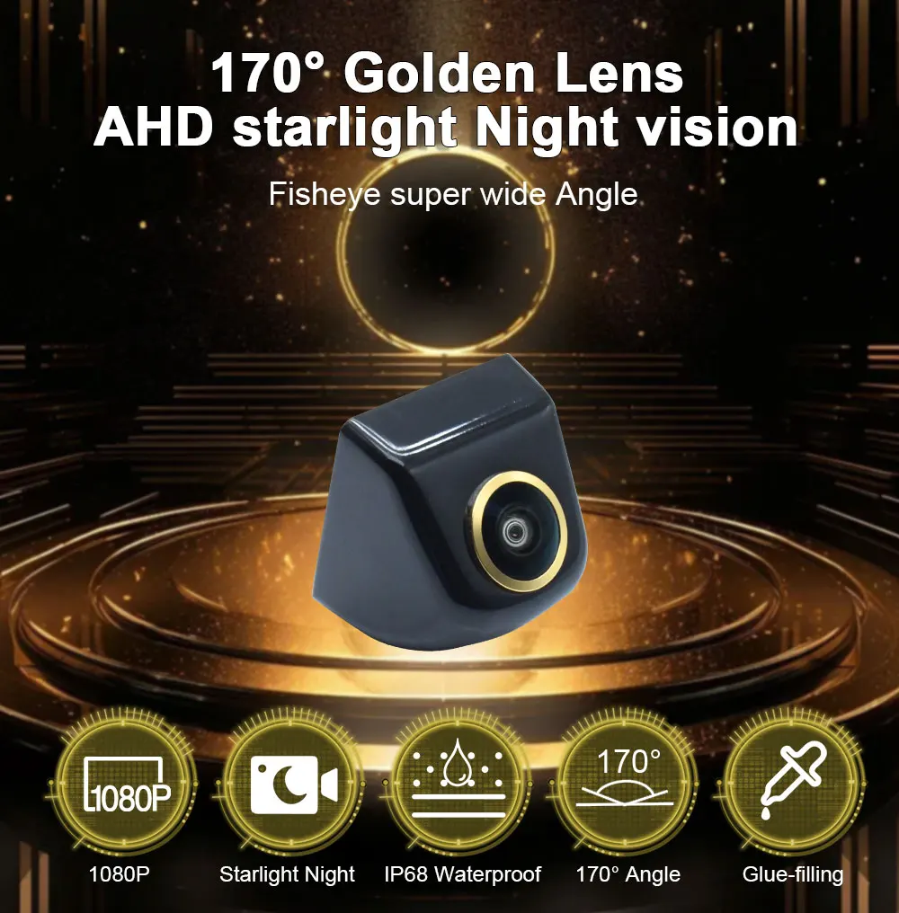 Night Vision 170° AHD 1080P Golden Lens Vehicle Rear View Car Camera For any Car Model Reverse Backup Android Monitor