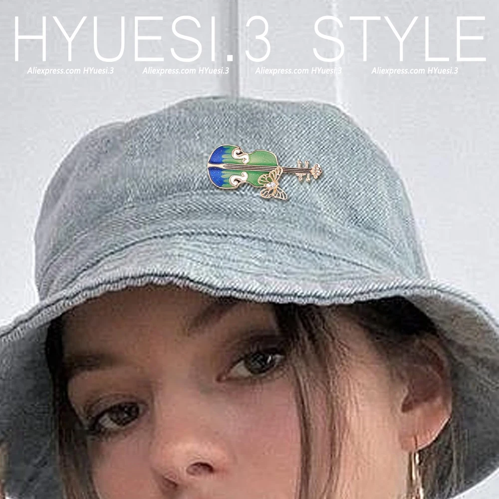Vintage Butterfly Violin Shaped Brooch Musical Instrument Enamel Lapel Badge Pins Women Men Suit Scarf Hat Clothes Accessories - view 4
