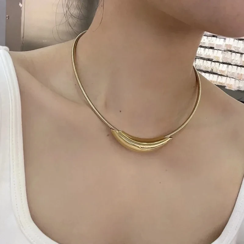 Fashion Jewelry 2023 Trend New Metallic Stainless Steel Silver Plated Gold Color Choker Necklace For Women Girl Gift