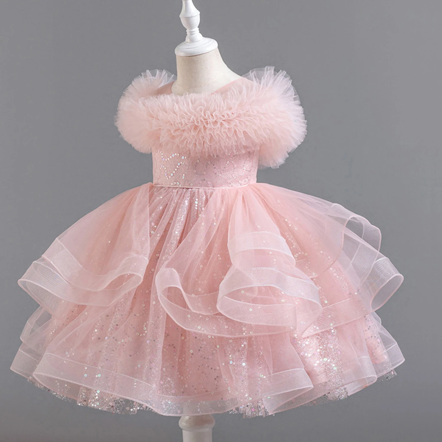 Stunning Little Big Girls Sequined Flower Girl Birthday Party Graduation Ceremony Tulle Dress