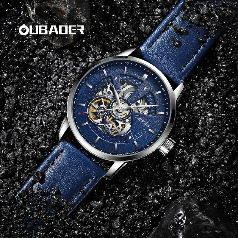 OUBAOER NEW Men\'s Automatic Mechanical Wristwatch Fashion Hollow Dial Business Waterproof Sport Watch for Men Relogio Masculino