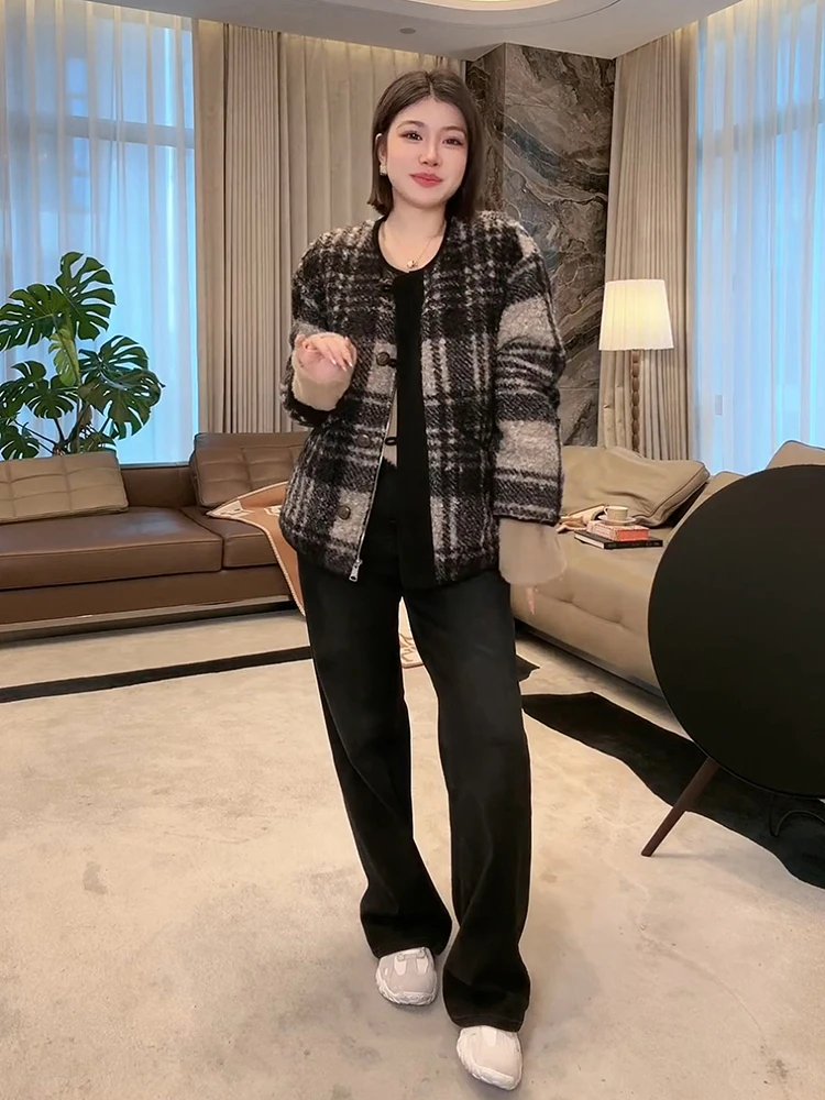 

Thiened ort down Jaet Small Fraance Sle Nordic Pattern Autumn Winter New Arrival Women's Woolen Coat MEHOMEYANG