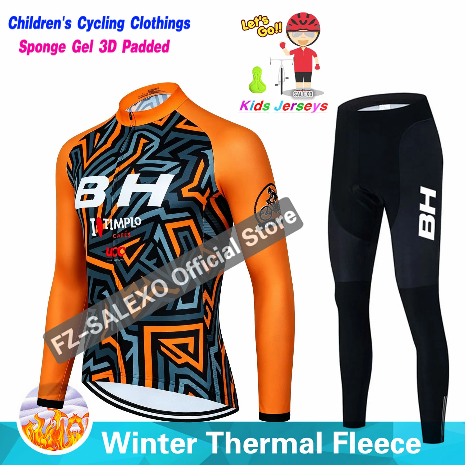 BH 2027 Children's Winter Cycling Jersey Suit Thermal Fleece Boys Cycling Clothing Kids Riding Long Sleeve Suit Roupa Ciclismo view 5