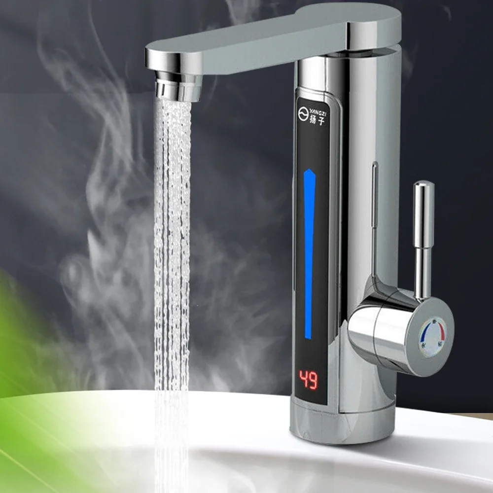 Calentador de grifo eléctrico Grifo de agua caliente instantáneo 3 segundos Calor rápido 360 °   Grifo giratorio para cocina y baño de acero