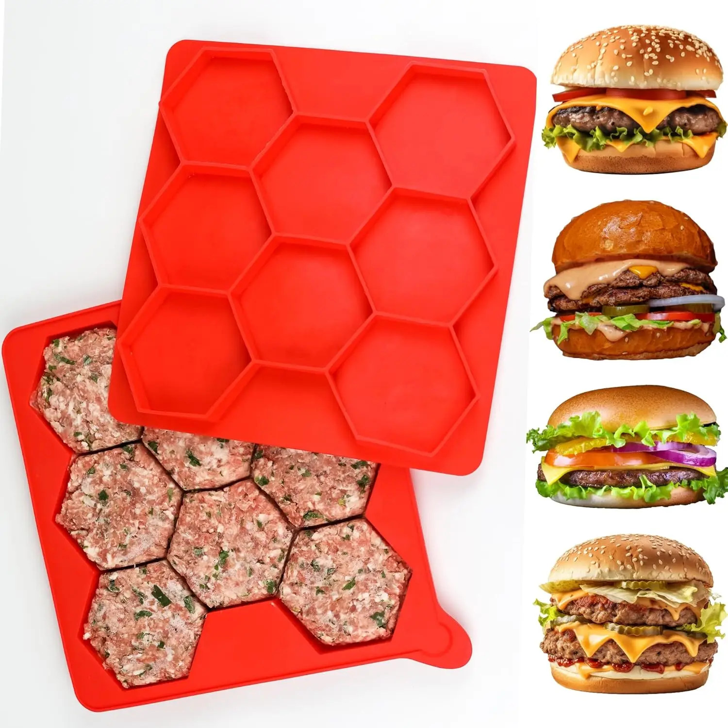 8 Hole Silicone Hamburger Press Mold Non Stick Burger Patty Maker Freezer Container Kitchen BBQ Food Shaper Meal Prep Tool
