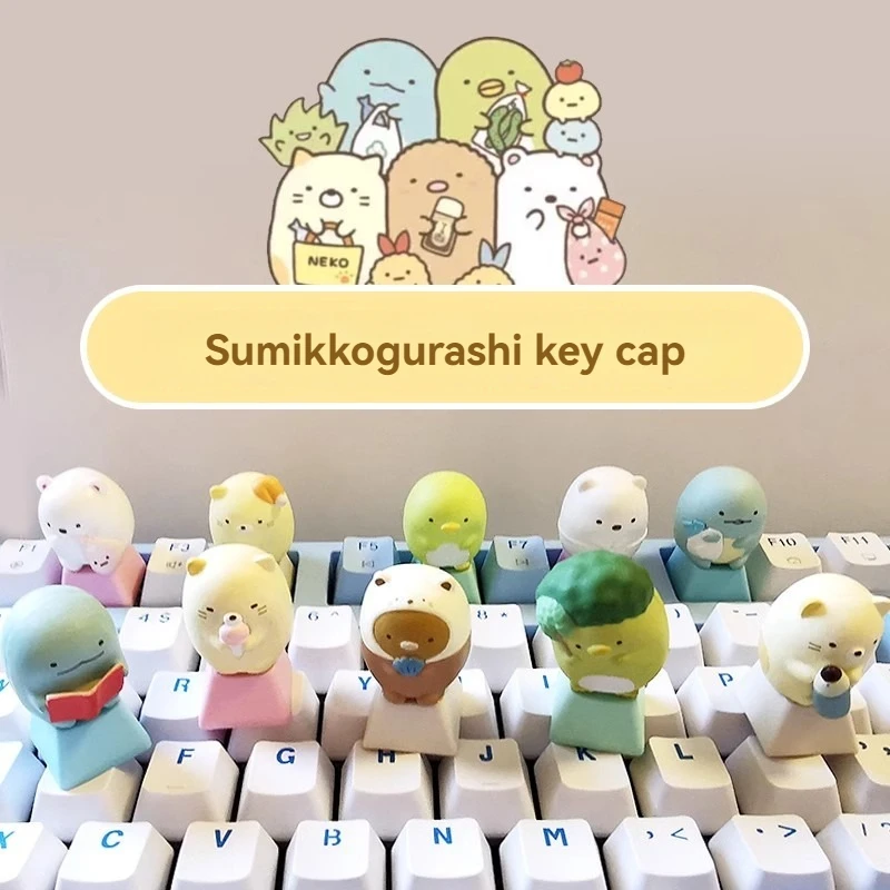 Sumikkogurashi-teclas de Material de resina para teclado mecánico, accesorios de animales bonitos, MX Switch, originales, favoritos de las niñas