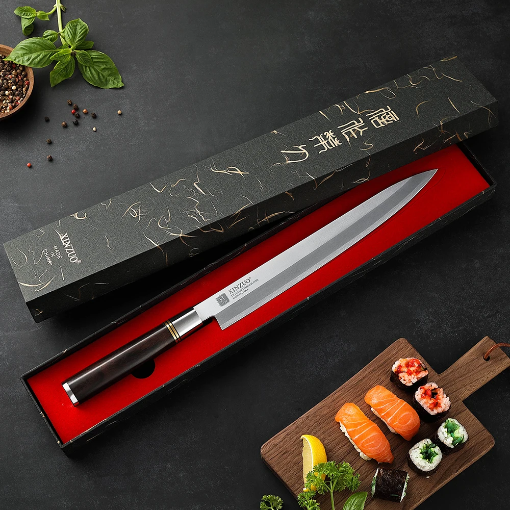 XINZUO 27cm Sashimi Knife High Carbon X7Cr17MoV Forged Steel Japanese Filleting Fish Head Kitchen Knives Ebony Handle