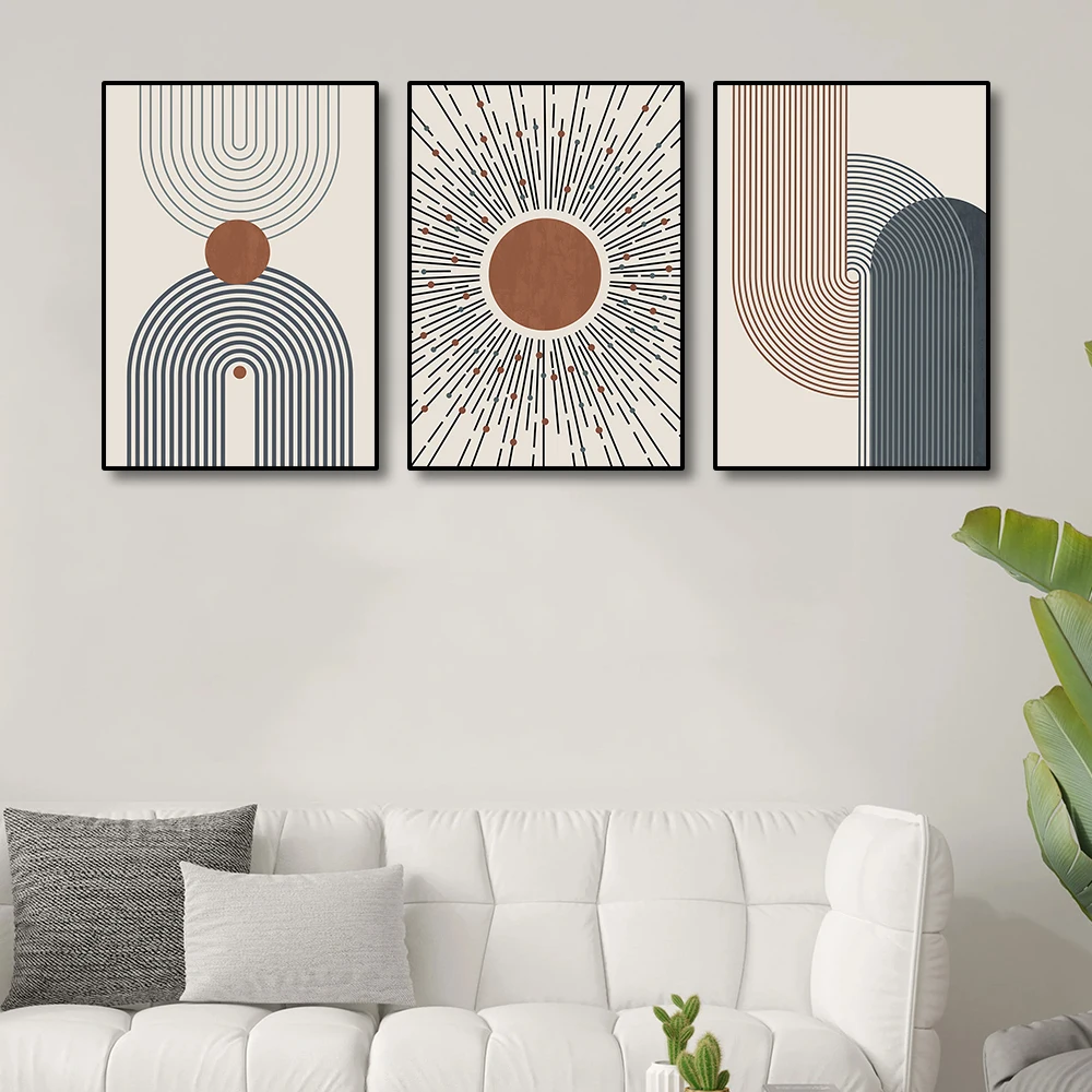 Minimalist Bohemian Abstract Sun Poster Printing Abstract Lines Neutral Style Frameless Canvas Painting Home Room Gallery Decor
