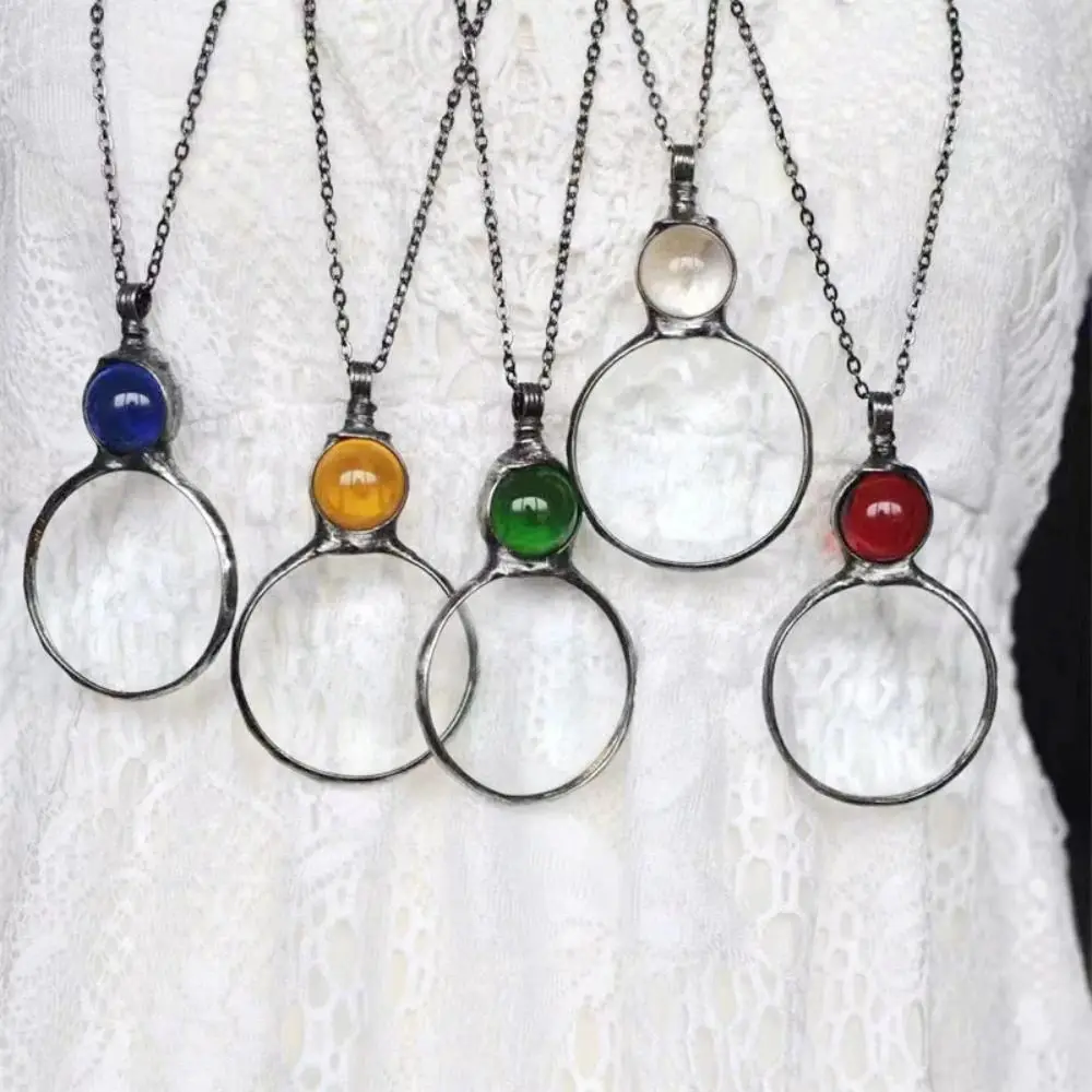 Durable Vintage Magnifying Glass Necklace Magnifier Crystal Neck Chain Compact Jewelry Decoration Clavicle Chain Girls