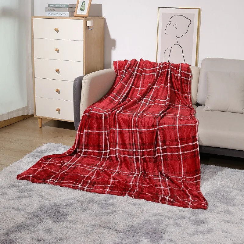 

Double Sided Flannel Blanket Retro Checkered Sofa Cover Blanket Holiday Wool Blanket Winter Warm and Soft Plush Sofa Bed Blanket