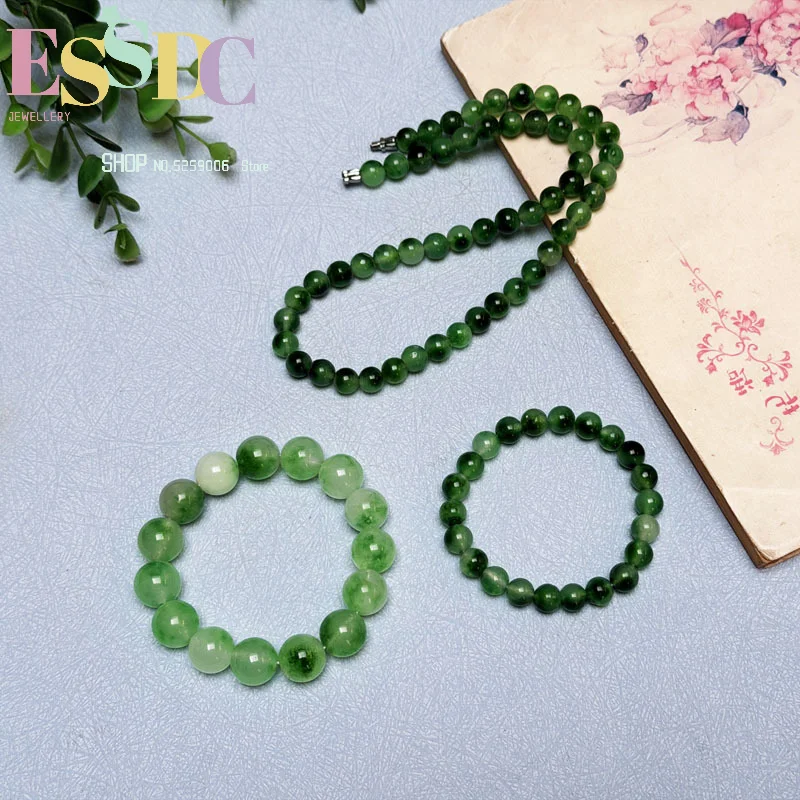 Natural quartzite jade bracelet floating green flower bracelet necklace mom chain jewelry gift first choice