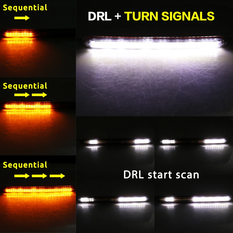 2pcs luci di marcia diurna per auto striscia LED segnale di svolta sequenziale luce diurna a flusso giallo 12v universale