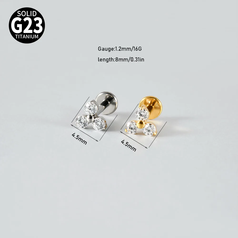 G23 Titanium Flower Clear Zircon Lip Stud Earring