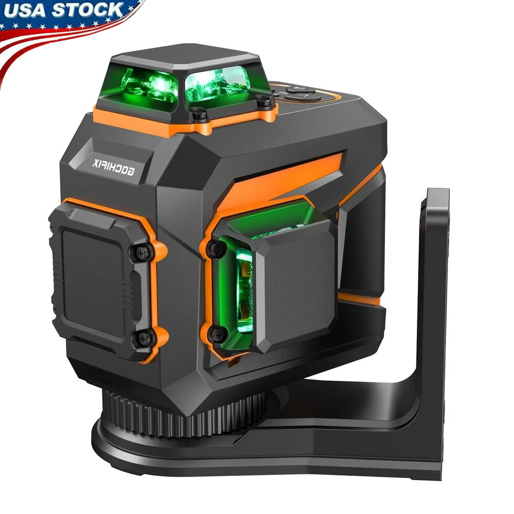 360 Self Leveling Green Line Laser Level Stand Mount Receiver 100ft Alarm Pulse Charge IP54 Dustproof Magnet Threaded Hole