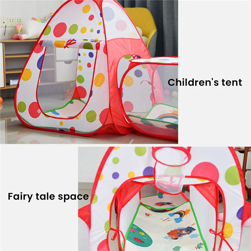 3 In 1 Kids Play Teepee Toddler Crawling Tunnel Ball Pool Foldable Washable Pop-Up Game Tent for Indoor Outdoor Baby Game Tunnel