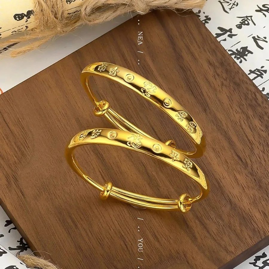 Vietnam sand gold plated 24k gold children retro Year old Peace bracelet Baby bracelet first month gift 9999gold