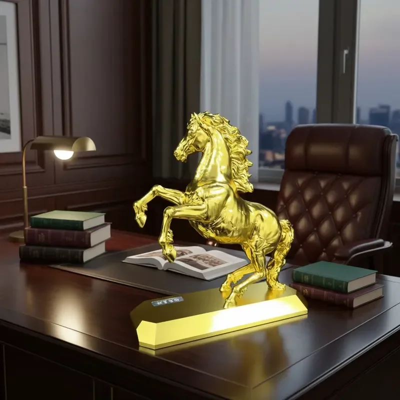 Engraved Metal Horse Gift Golden Fengshui Color Customized Office Living Room Decoration Gold Plated 5axis CNC